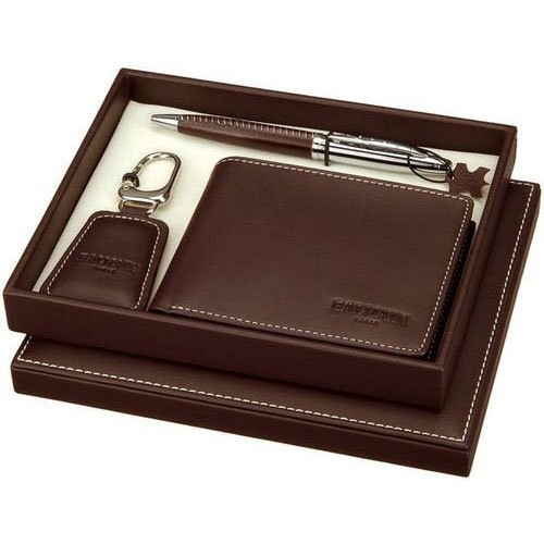 dark brown keychain pen purse set