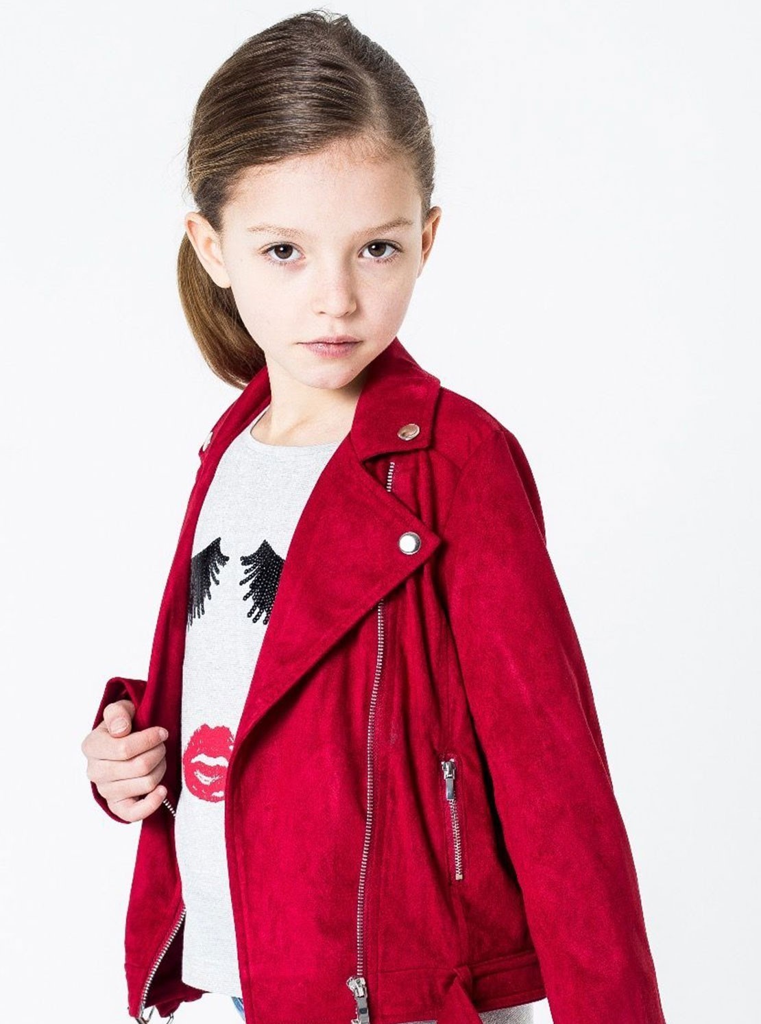 red stylish girl coat